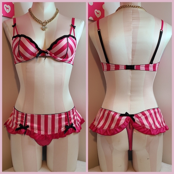 Victoria's Secret Other - VTG VS Sexy Little Things Silky Satin Classic Stripe Bra/ Panty Set Size 32B/sm